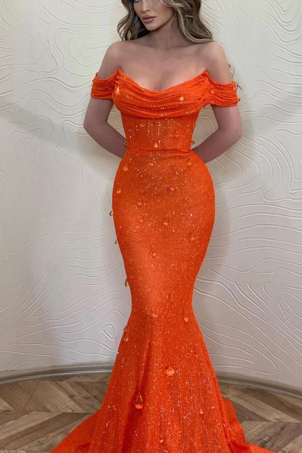 Orange Sequin Mermaid Prom Dress