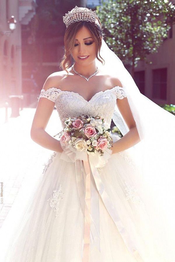 Bmbride Romantic White Sweetheart Wedding Dresses With Lace