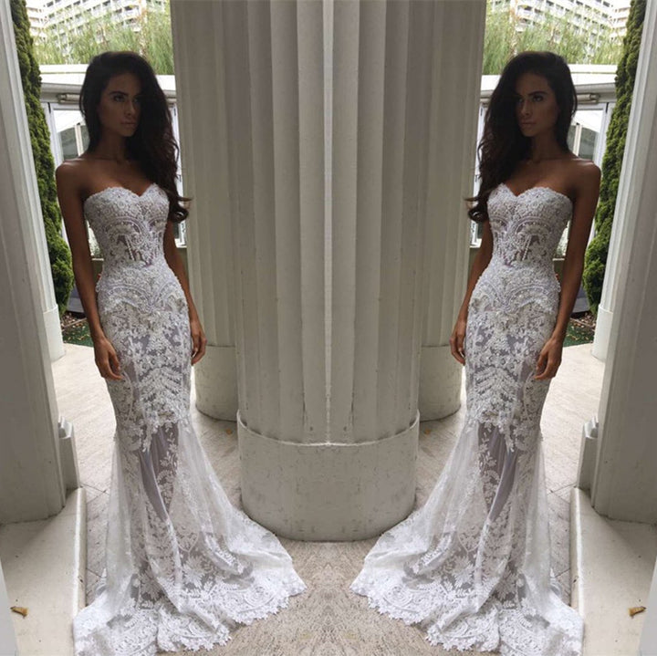 Bmbride Mermaid Lace Appliques Wedding Dress