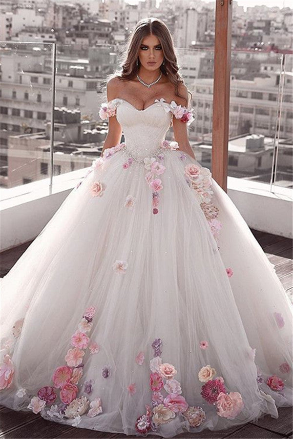 Bmbride Off The Shoulder Flower Ball Gown Wedding Dress