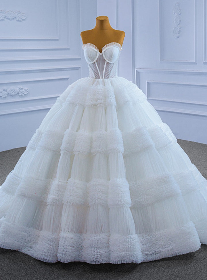 Bmbride Long Ball Gown Strapless Lace Tulle Wedding Dress