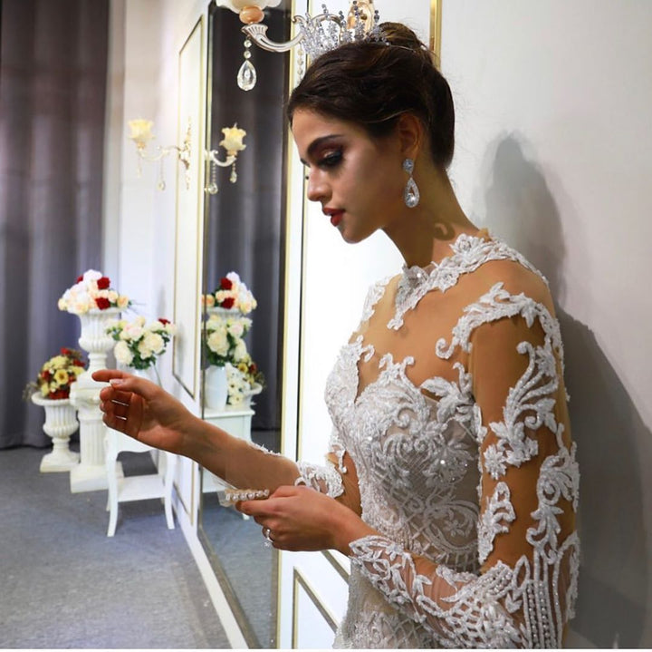 Bmbride A-Line Sweetheart Long Sleeve Lace Wedding Dress