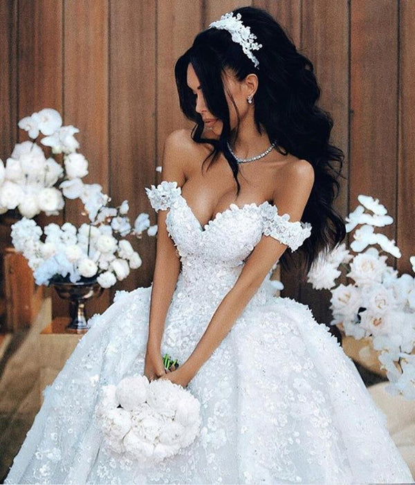 Bmbride Luxury Wedding Dresses Princess Ball Gown Wedding Dress with Off The Shoulder Appliques