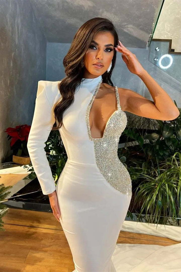 White One Shoulder Prom Dress Cut Out Mermaid