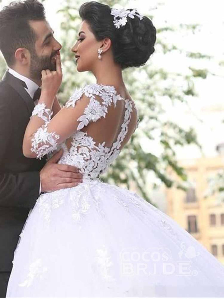 Bmbride Lace Ball Gown Wedding Dresses with Long Sleeves