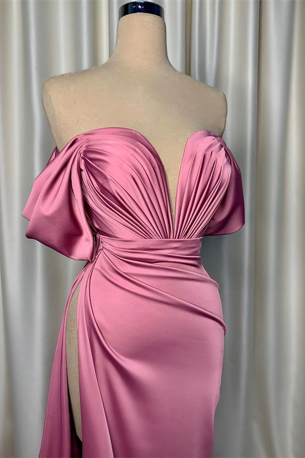 Elegant Pink Evening Dress Prom Dress Charmeuse V Neck with Pleated Slit