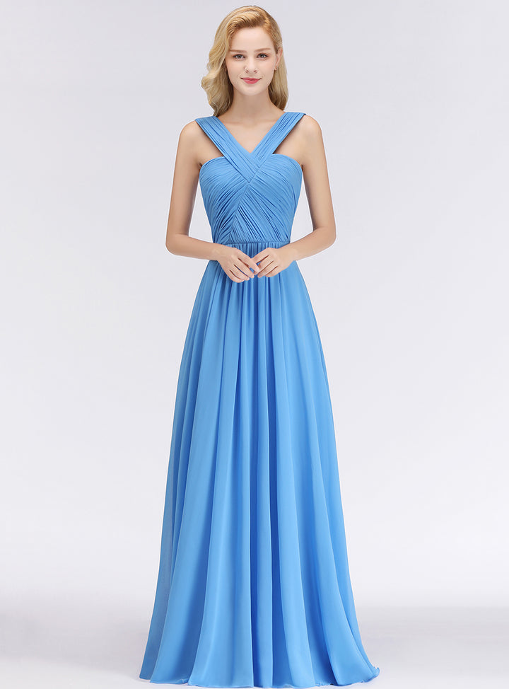 Pool A-line Ruched Chiffon Sleeveless Floor-Length Dress  Koscy 3