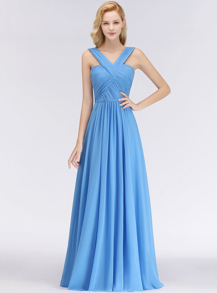 Pool A-line Ruched Chiffon Sleeveless Floor-Length Dress  Koscy 4