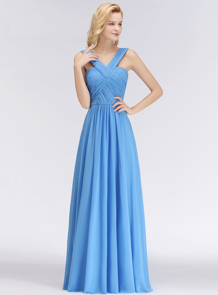 Pool A-line Ruched Chiffon Sleeveless Floor-Length Dress  Koscy 5