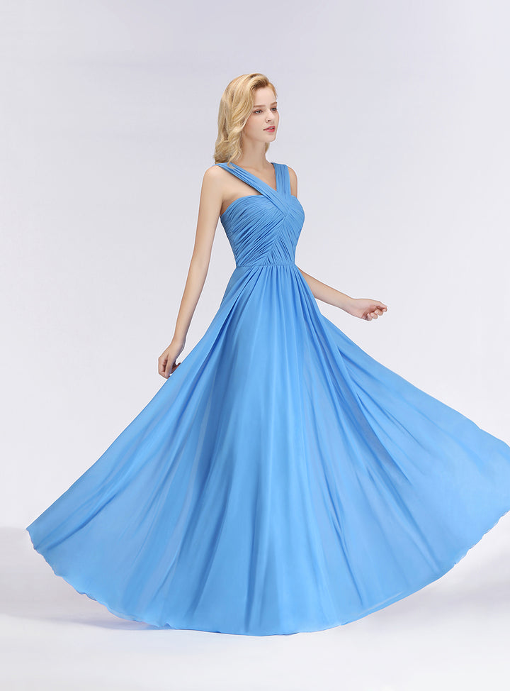 Pool A-line Ruched Chiffon Sleeveless Floor-Length Dress  Koscy 6