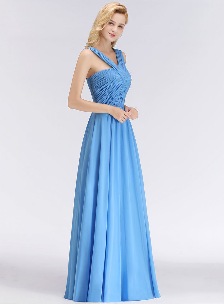 Pool A-line Ruched Chiffon Sleeveless Floor-Length Dress  Koscy 7