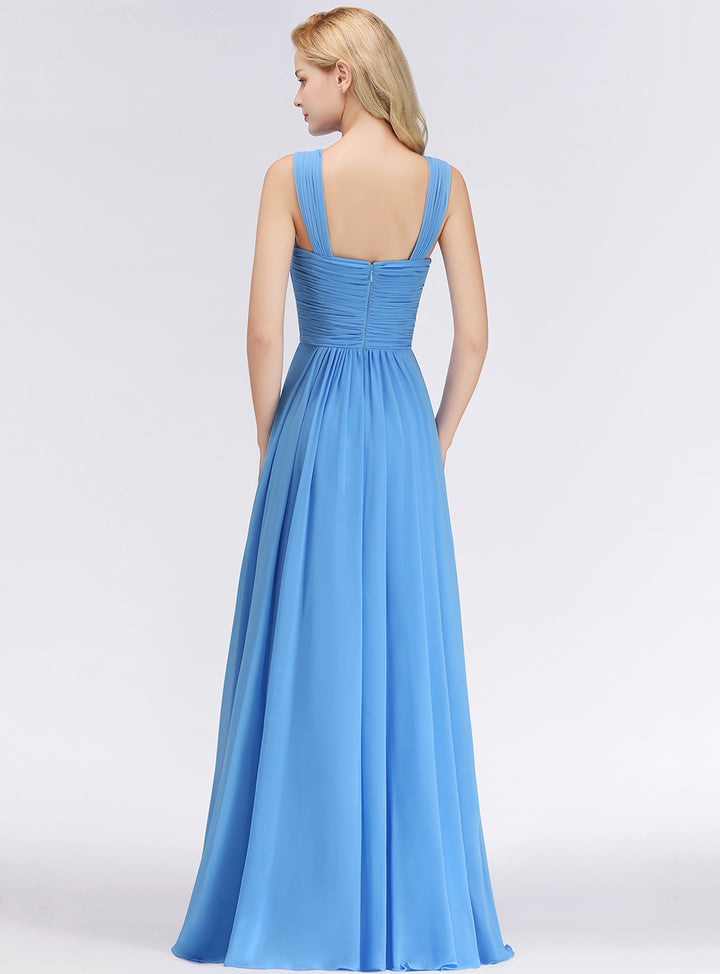 Pool A-line Ruched Chiffon Sleeveless Floor-Length Dress  Koscy 9