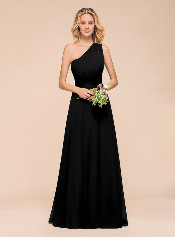 A-Line One-Shoulder Sleeveless Floor-Length Dress Koscy