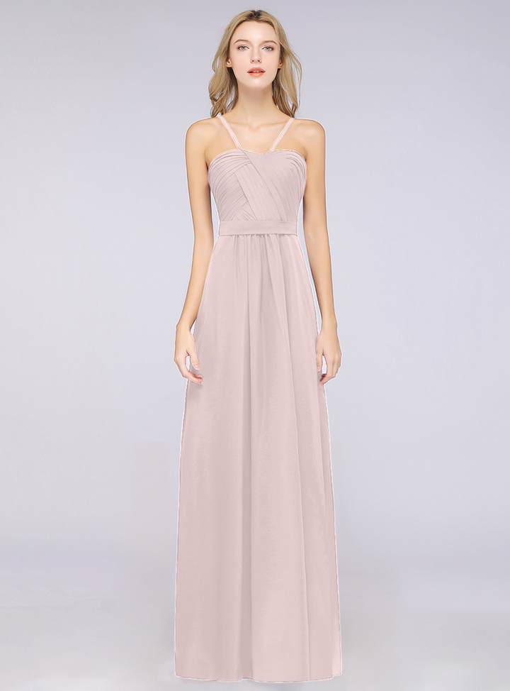 A-line Pleated Chiffon Floor-Length Dress Koscy