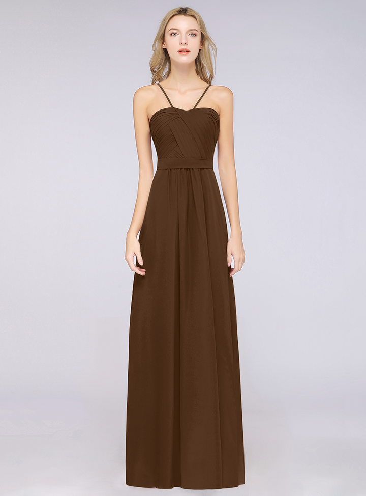 A-line Pleated Chiffon Floor-Length Dress Koscy