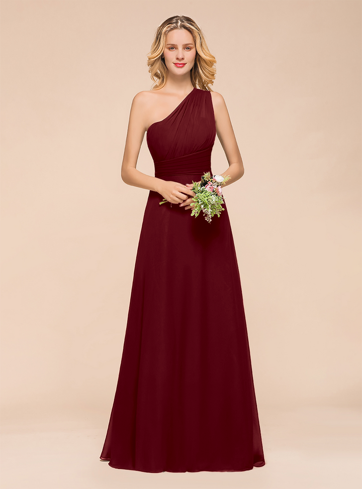 A-Line One-Shoulder Sleeveless Floor-Length Dress Koscy