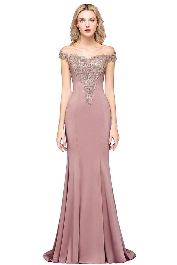 Classy Off-the-Shoulder Mermaid Prom Dress Long With Lace Appliques