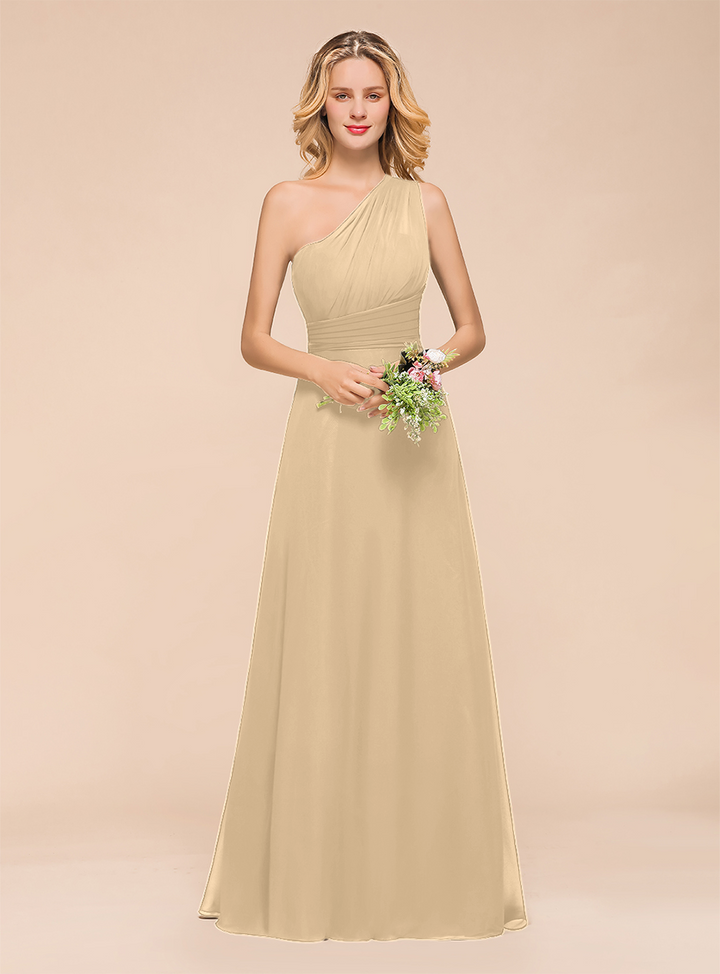 A-Line One-Shoulder Sleeveless Floor-Length Dress Koscy