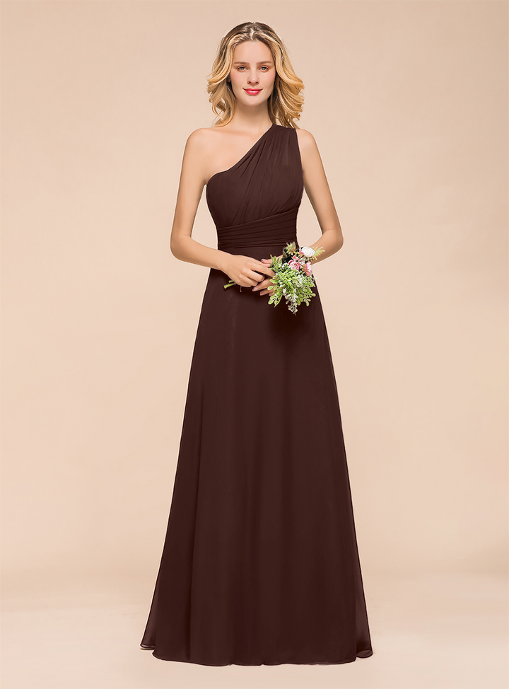 A-Line One-Shoulder Sleeveless Floor-Length Dress Koscy