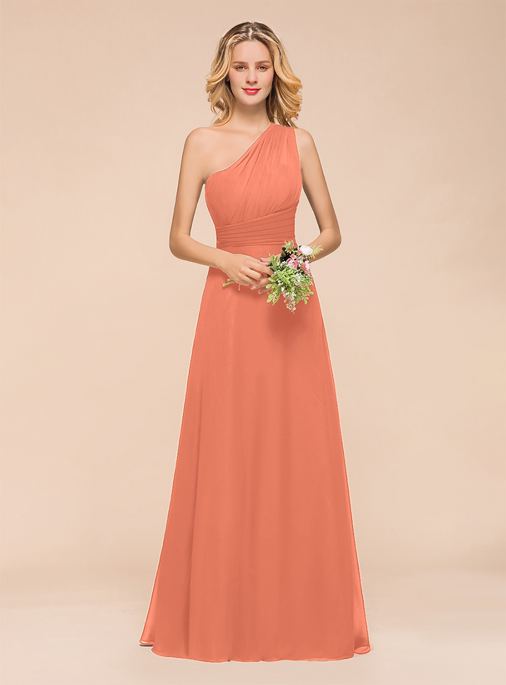 A-Line One-Shoulder Sleeveless Floor-Length Dress Koscy