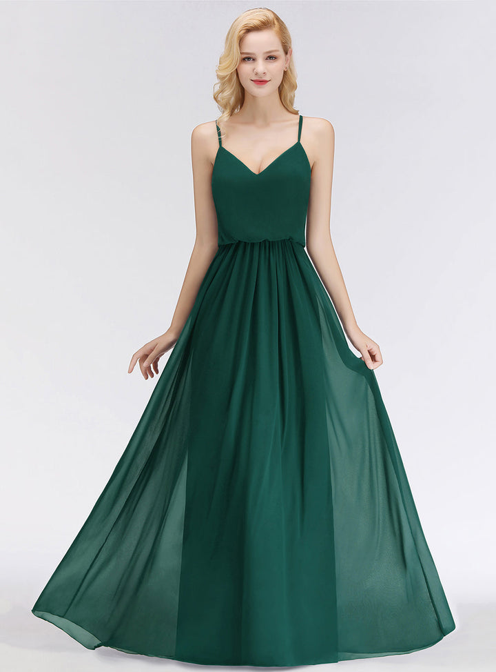 A-line Chiffon Floor-Length Dress Dark Green-koscy