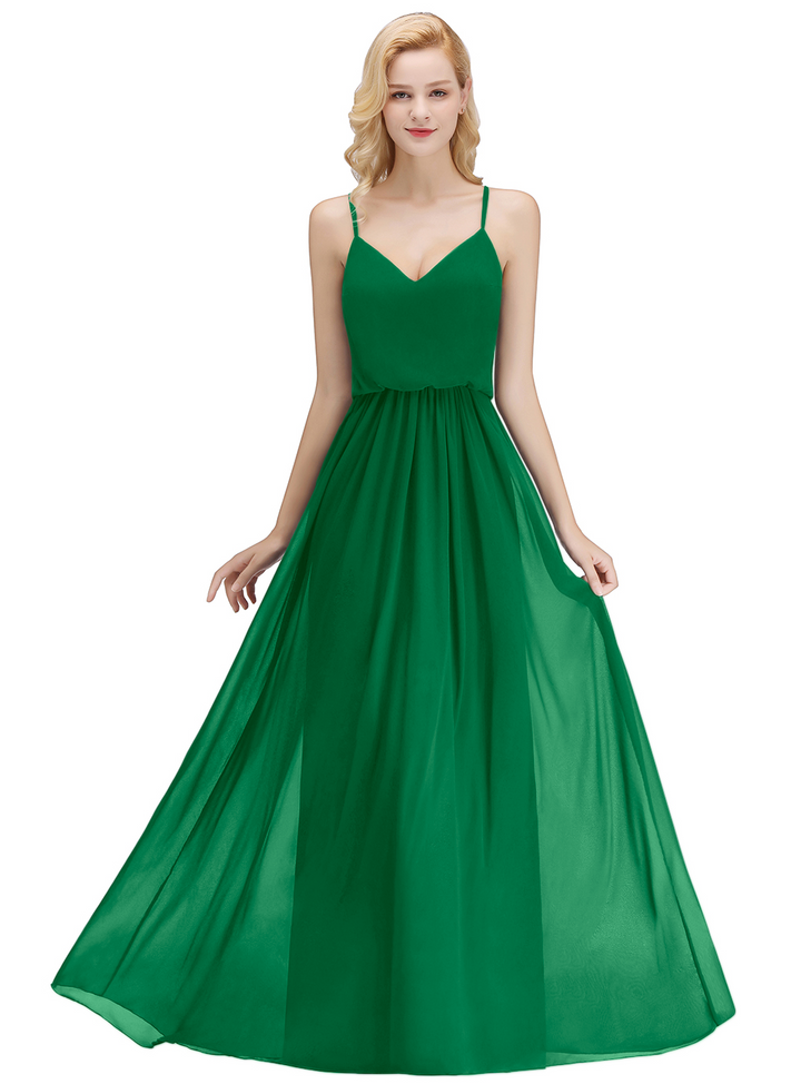 A-line Chiffon Floor-Length Dress Dark Green-koscy