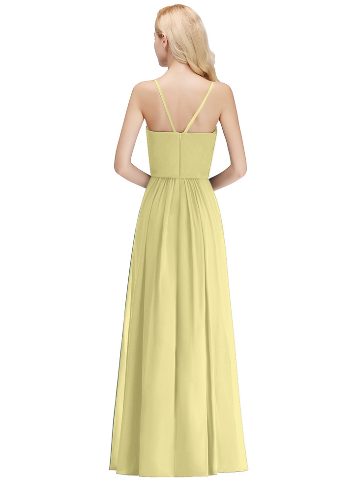 A-line Chiffon Floor-Length Dress Dark Green-koscy