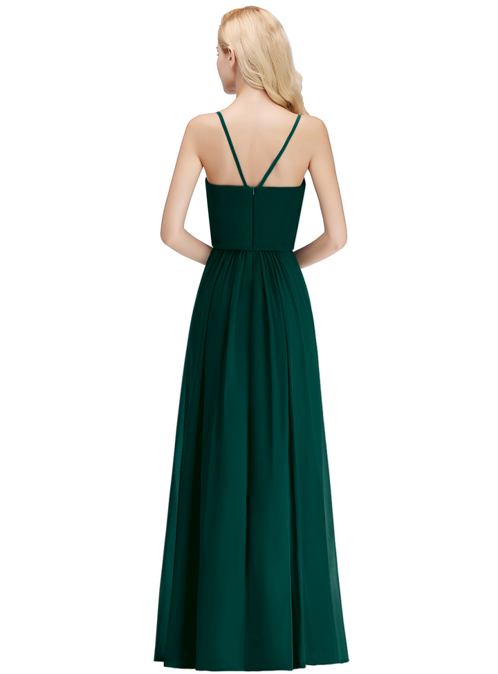 A-line Chiffon Floor-Length Dress Dark Green-koscy