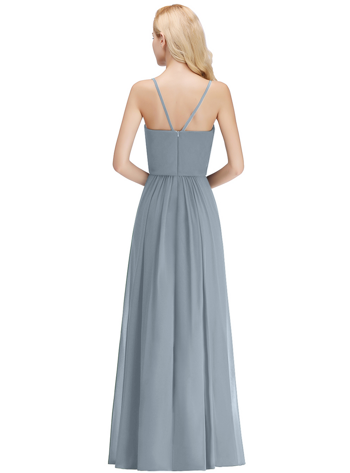 A-line Chiffon Floor-Length Dress Dark Green-koscy