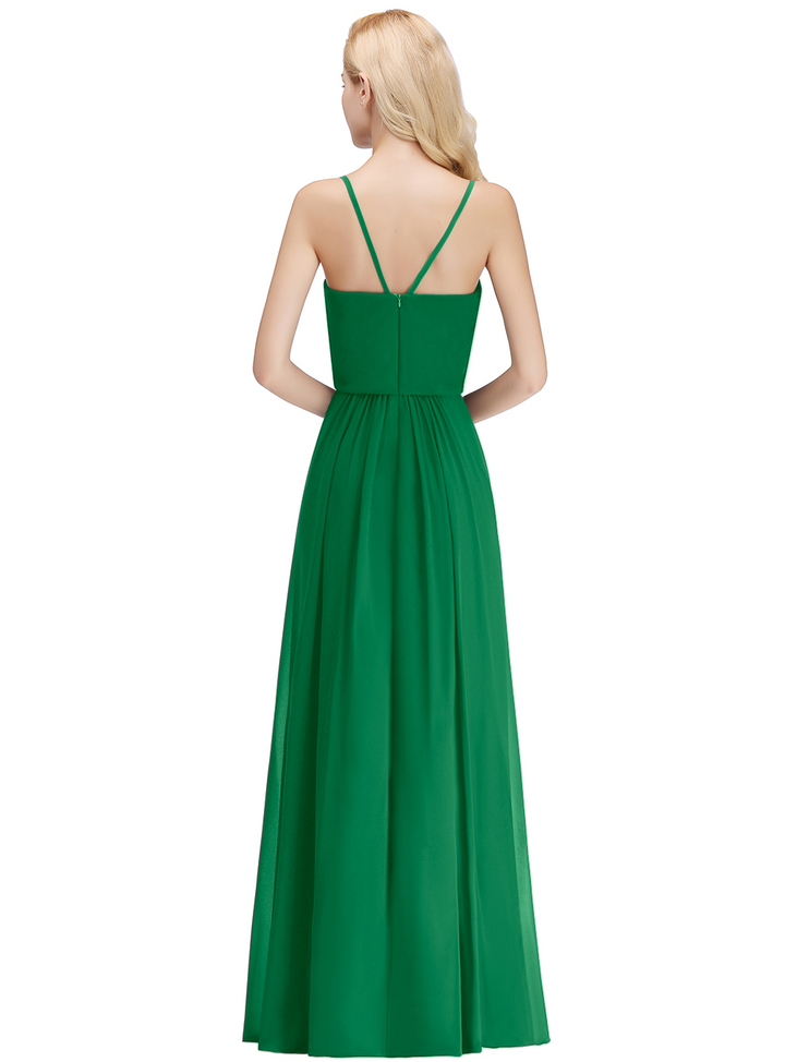 A-line Chiffon Floor-Length Dress Dark Green-koscy