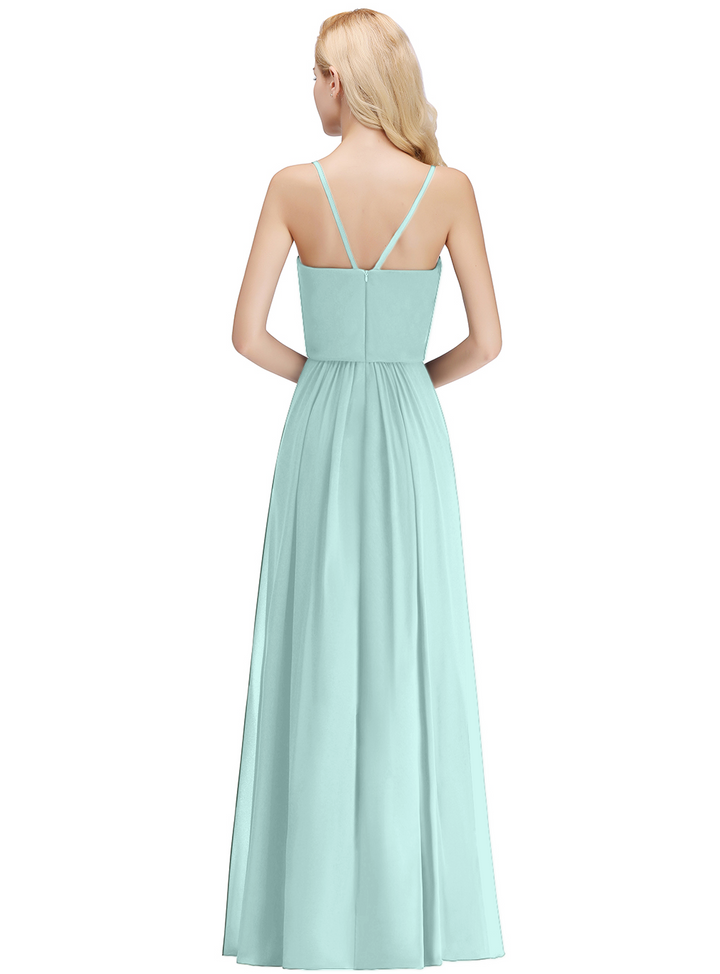 A-line Chiffon Floor-Length Dress Dark Green-koscy