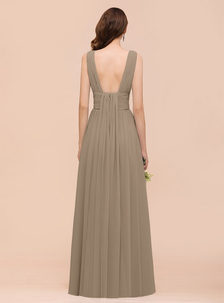 A-line Convertible Pleated Chiffon Floor-Length Dress Mist-koscy