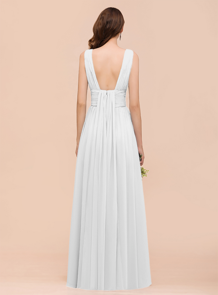 A-line Convertible Pleated Chiffon Floor-Length Dress Mist-koscy