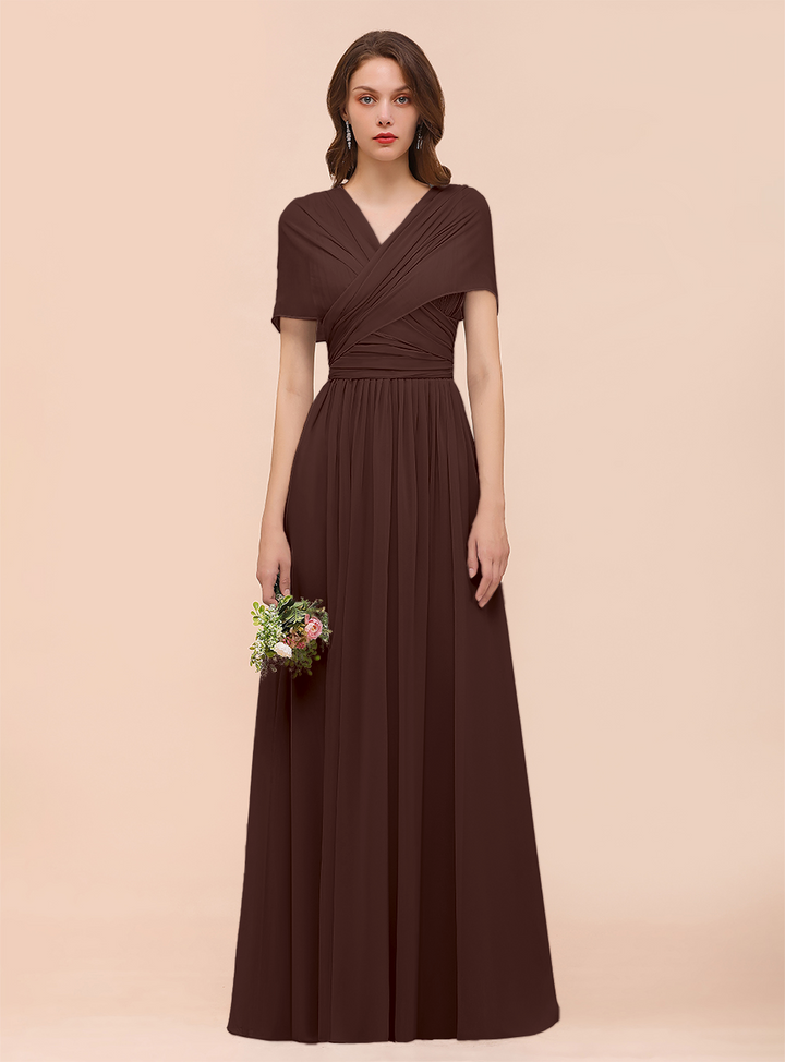 A-line Convertible Pleated Chiffon Floor-Length Dress Mist-koscy