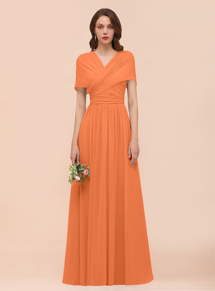 A-line Convertible Pleated Chiffon Floor-Length Dress Mist-koscy