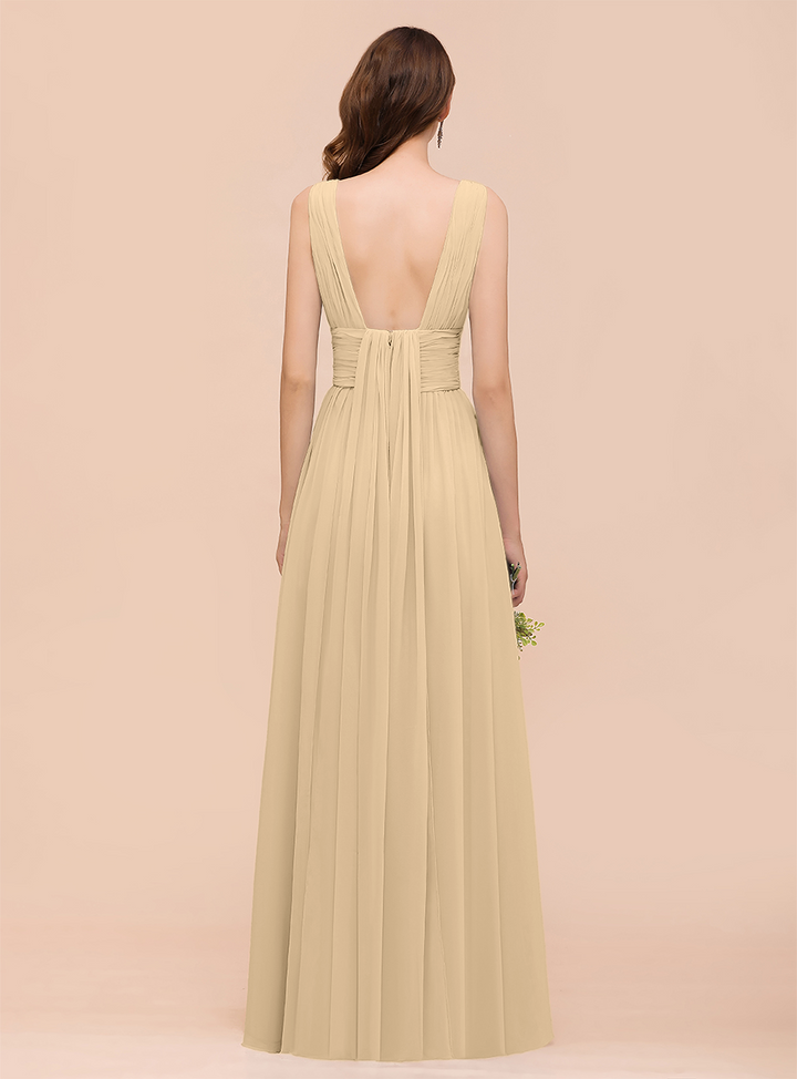 A-line Convertible Pleated Chiffon Floor-Length Dress Mist-koscy