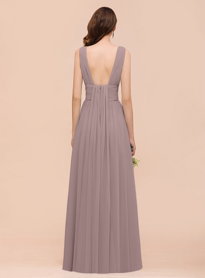 A-line Convertible Pleated Chiffon Floor-Length Dress Mist-koscy