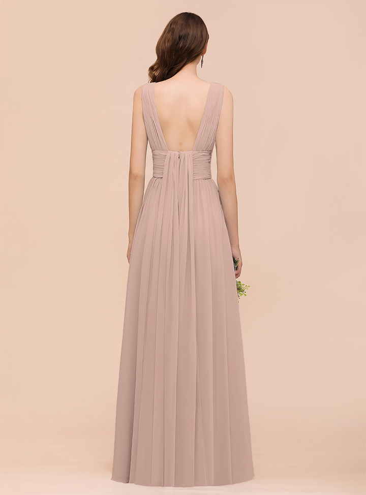 A-line Convertible Pleated Chiffon Floor-Length Dress Mist-koscy