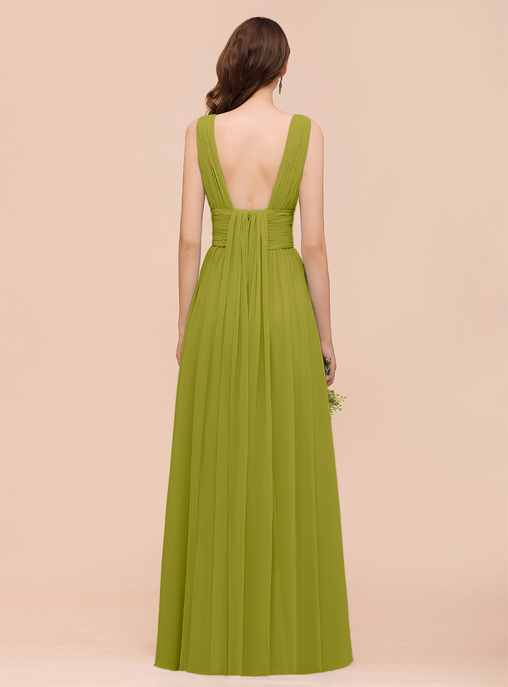 A-line Convertible Pleated Chiffon Floor-Length Dress Mist-koscy