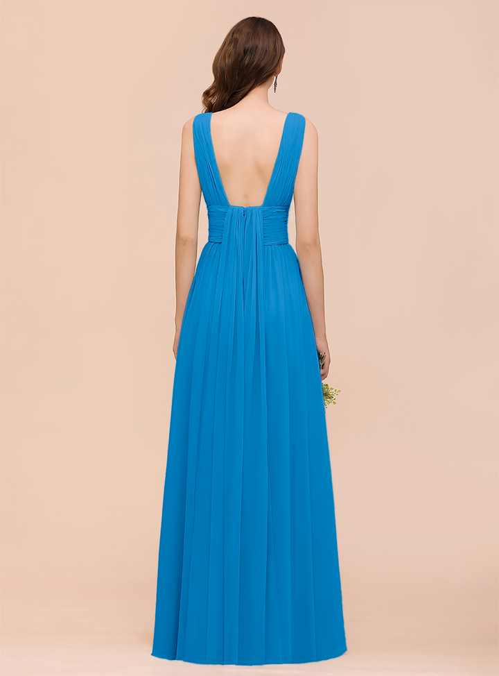 A-line Convertible Pleated Chiffon Floor-Length Dress Mist-koscy