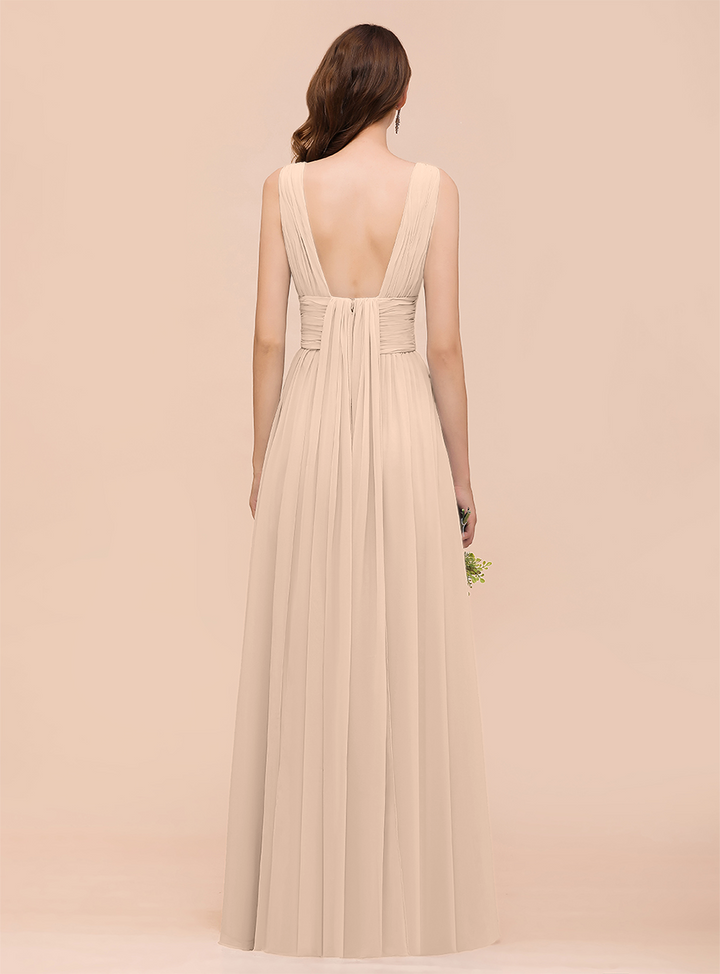 A-line Convertible Pleated Chiffon Floor-Length Dress Mist-koscy