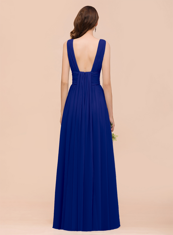 A-line Convertible Pleated Chiffon Floor-Length Dress Mist-koscy