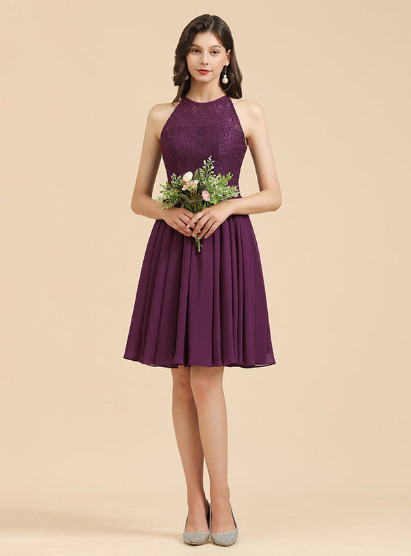 A-Line Crew Sleeveless Chiffon Knee-Length Dress-koscy