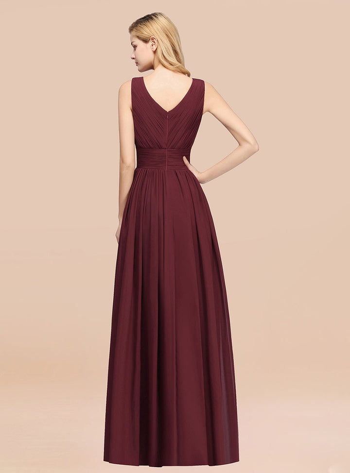 A-line Deep V-Neck Chiffon Floor-Length Dress-koscy