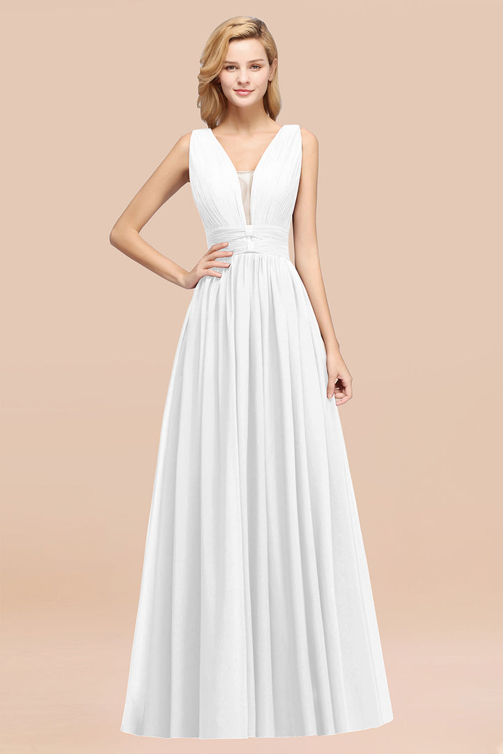 A-line Deep V-Neck Chiffon Floor-Length Dress-koscy