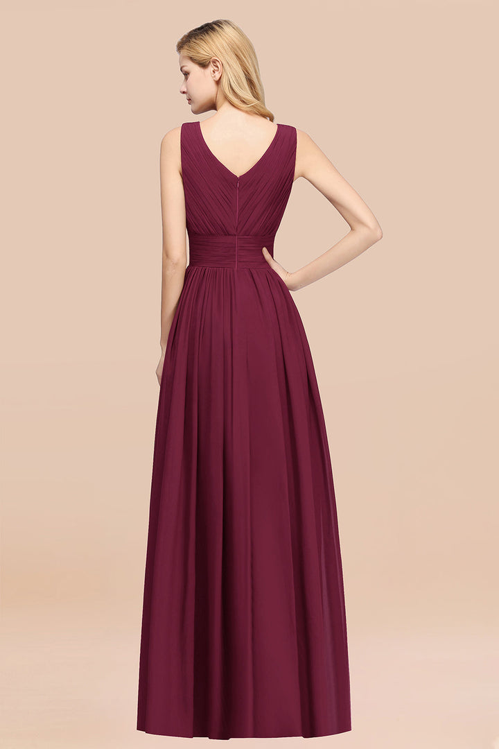 A-line Deep V-Neck Chiffon Floor-Length Dress-koscy