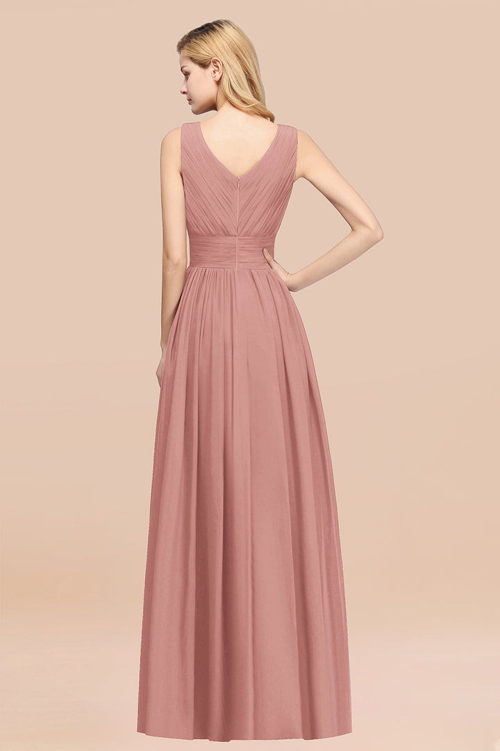 A-line Deep V-Neck Chiffon Floor-Length Dress-koscy