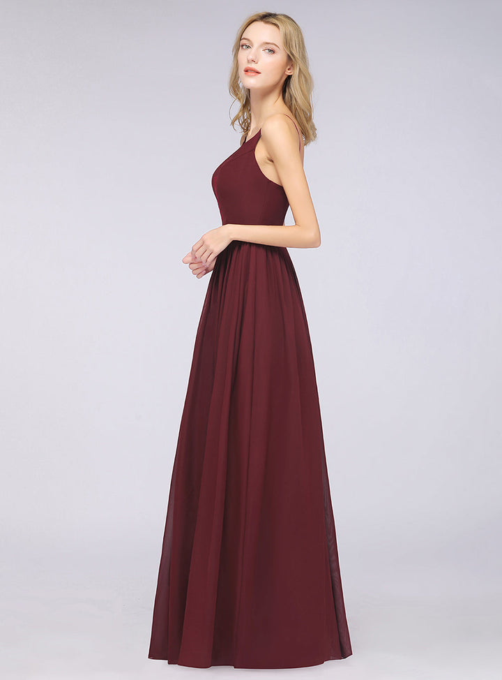 A-line Deep V-Neck Chiffon Floor-Length Dress with Slit-koscy