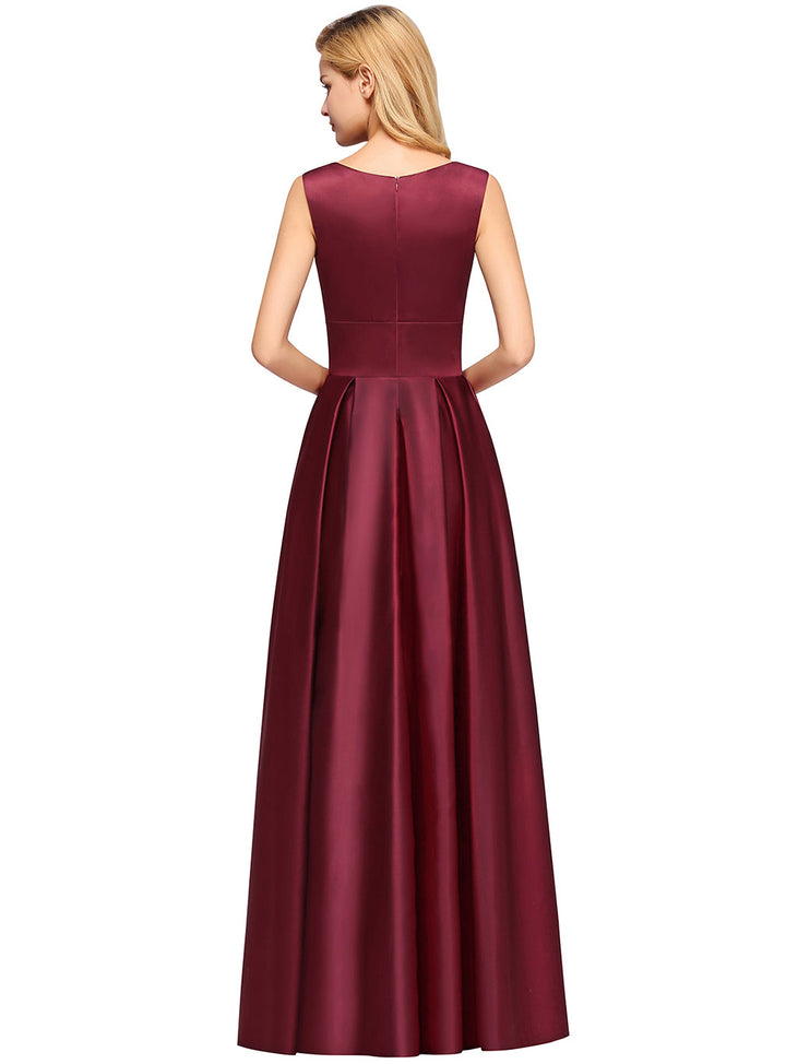 A-Line Deep-V-Neck Sleeveless Floor-Length Dress-koscy