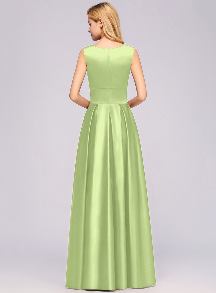 A-Line Deep-V-Neck Sleeveless Floor-Length Dress-koscy